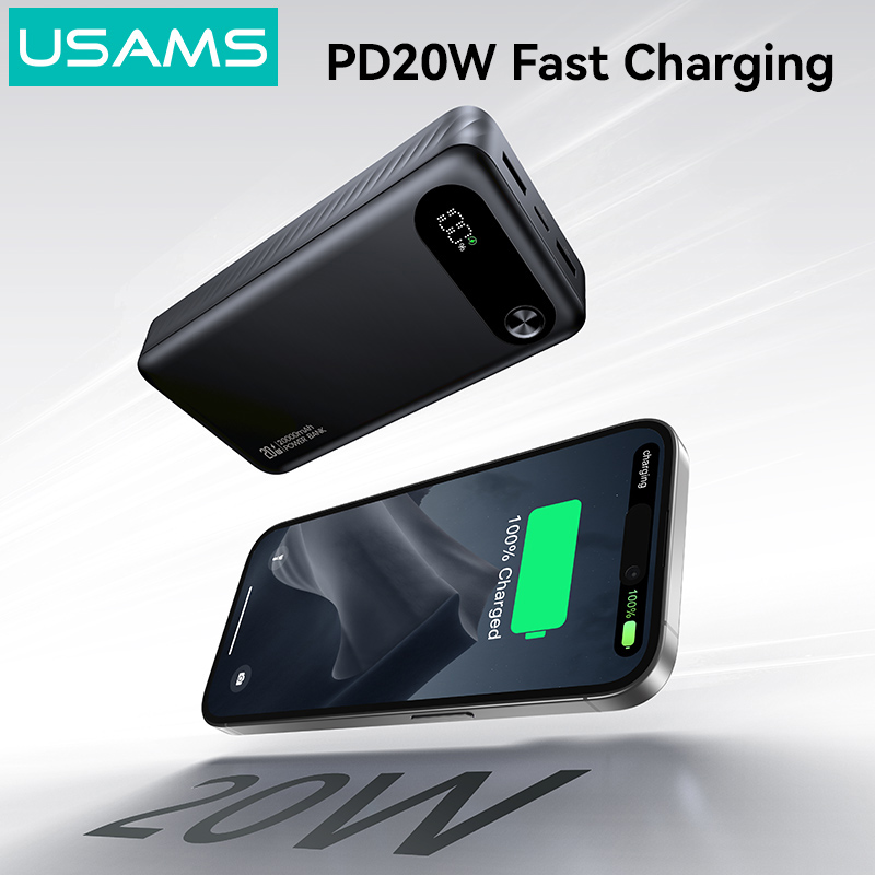 USAMS power bank CD251 με οθόνη, 3x θύρες εξόδου, 20000mAh, PD20W, μαύρο - Image 4