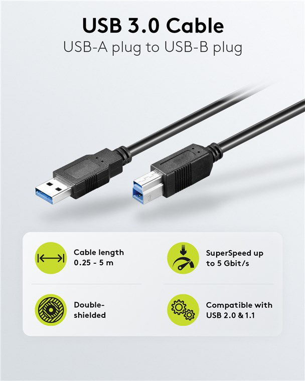 GOOBAY καλώδιο USB 3.0 σε USB Type B 95719, 1m, 5Gbps, μαύρο - Image 2