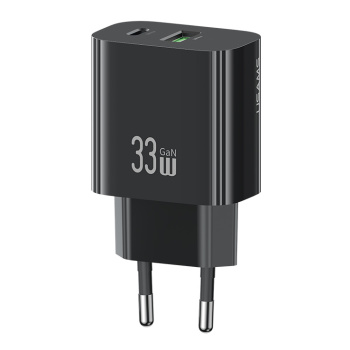 USAMS φορτιστής τοίχου CC317, USB & USB-C, 33W, GaN, μαύρος