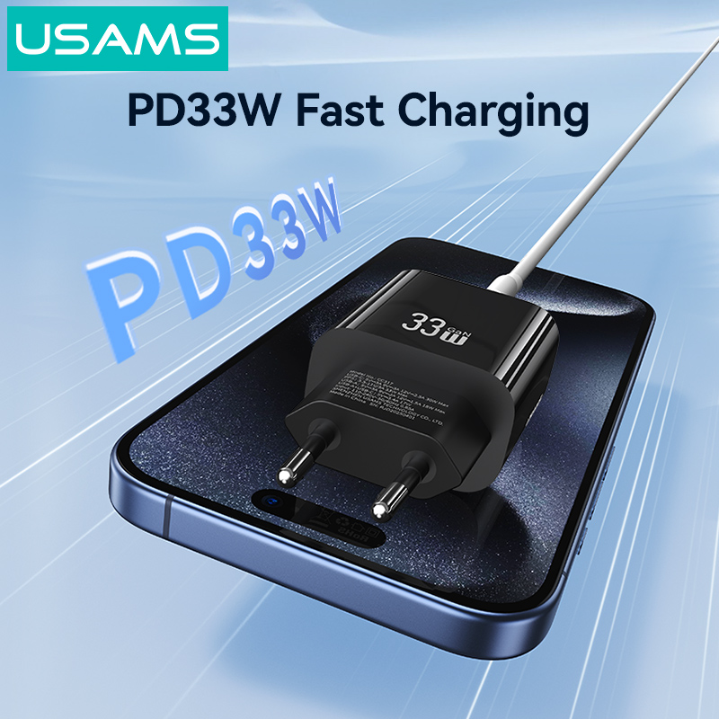 USAMS φορτιστής τοίχου CC317, USB & USB-C, 33W, GaN, λευκός - Image 2