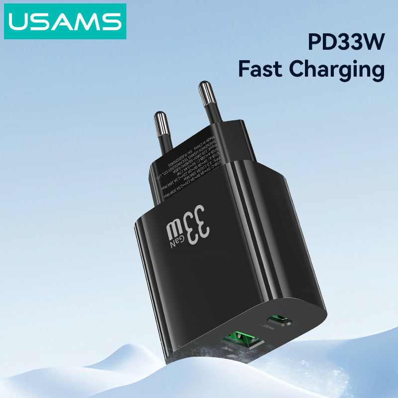 USAMS φορτιστής τοίχου CC317, USB & USB-C, 33W, GaN, λευκός - Image 4
