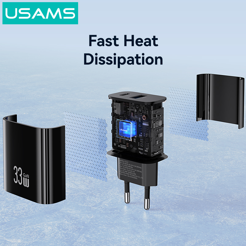 USAMS φορτιστής τοίχου CC317, USB & USB-C, 33W, GaN, λευκός - Image 5