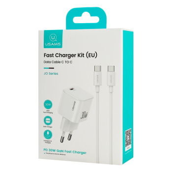 USAMS φορτιστής τοίχου CC262 με καλώδιο USB-C, 30W, GaN, λευκός