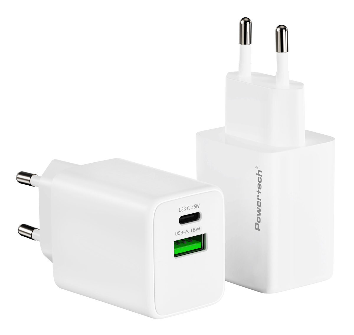 POWERTECH φορτιστής τοίχου PT-1551, USB/USB-C, 45W, GaN, AVS, λευκός - Image 2