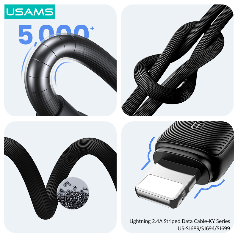 USAMS καλώδιο Lightning σε USB US-SJ694, 2.4A, 480Mbps, 2m, μαύρο - Image 4