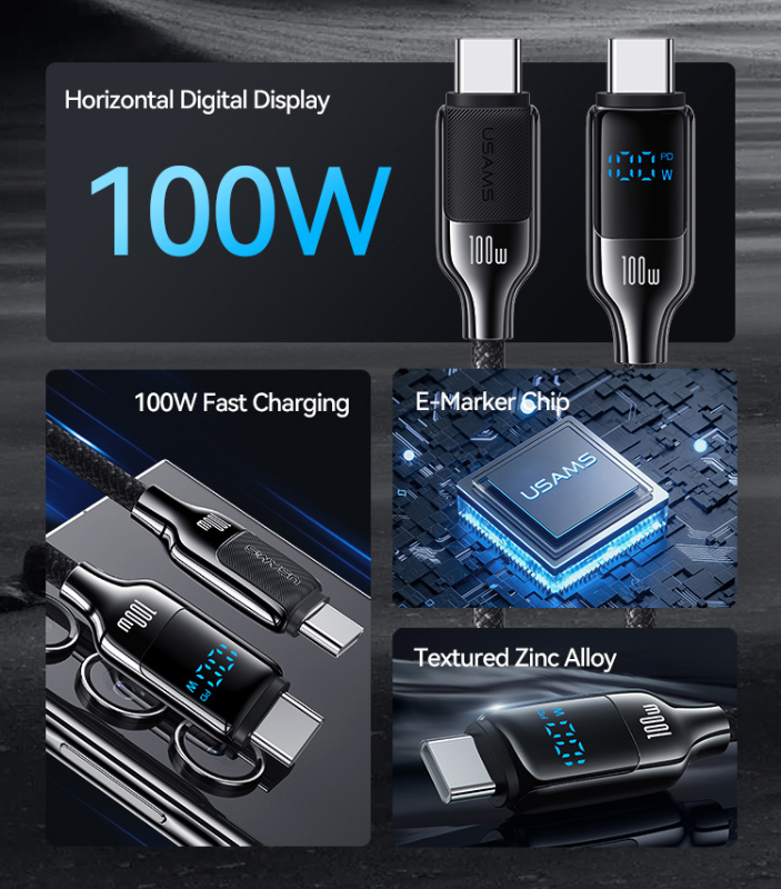 USAMS καλώδιο USB-C SJ742, 100W, 480Mbps, 1.2m, λευκό - Image 2