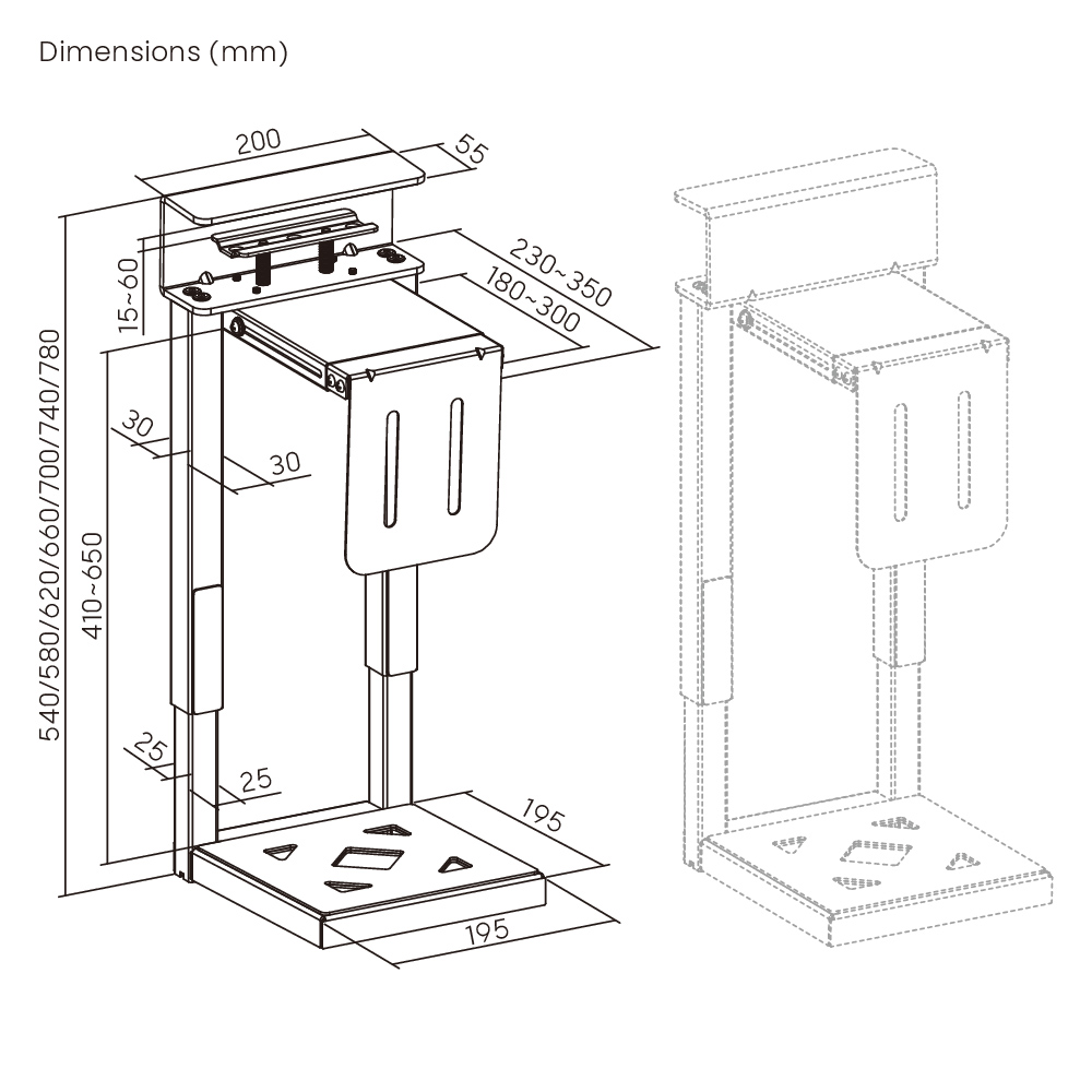 BRATECK βάση γραφείου για PC CPB29-01, universal, μεταλλική, έως 30kg - Image 5