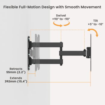 POWERTECH επιτοίχια βάση τηλεόρασης PT-1556, 23-43″, έως 30kg, full motion