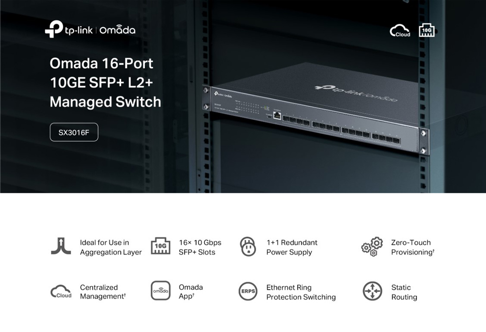 TP-LINK L2+ managed switch SX3016F, 16x 10Gbps SFP+ θύρες, V1.20 - Image 2
