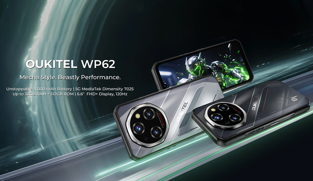 OUKITEL smartphone WP62, 6.6", 12/512GB, 5G, 11000mAh, IP68/IP69K/MIL-STD-810H, ασημί - Image 2