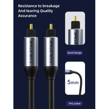 CABLETIME καλώδιο ήχου Toslink CT-AV380-P04GN, gold plated, 5mm, 3m, μαύρο