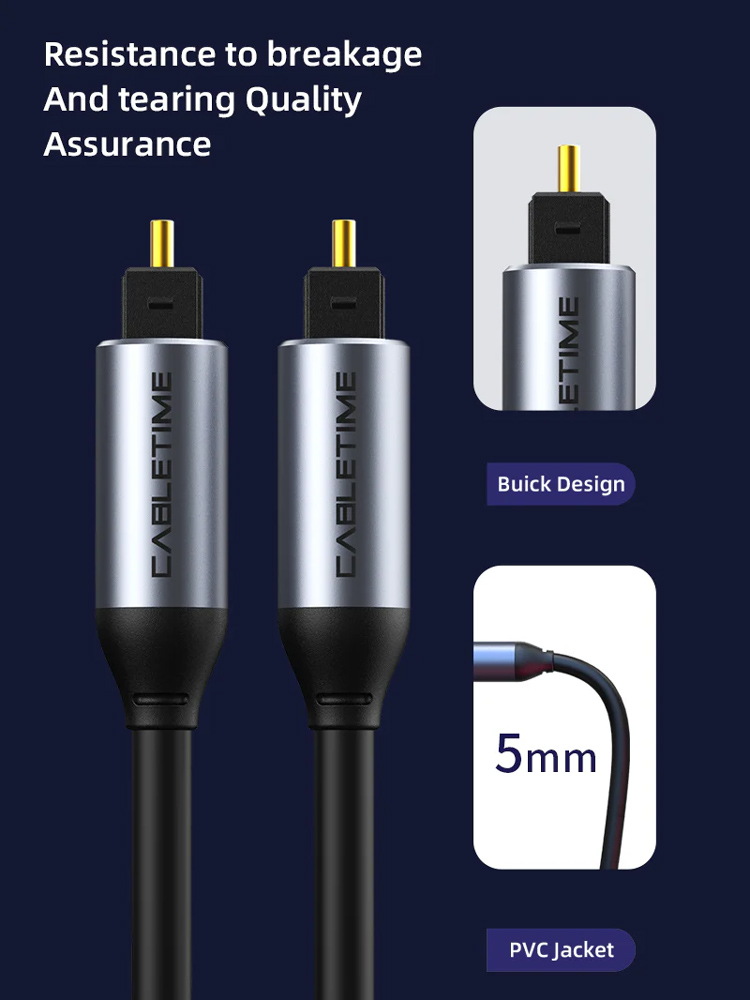 CABLETIME καλώδιο ήχου Toslink CT-AV380-P04GN, gold plated, 5mm, 3m, μαύρο - Image 2