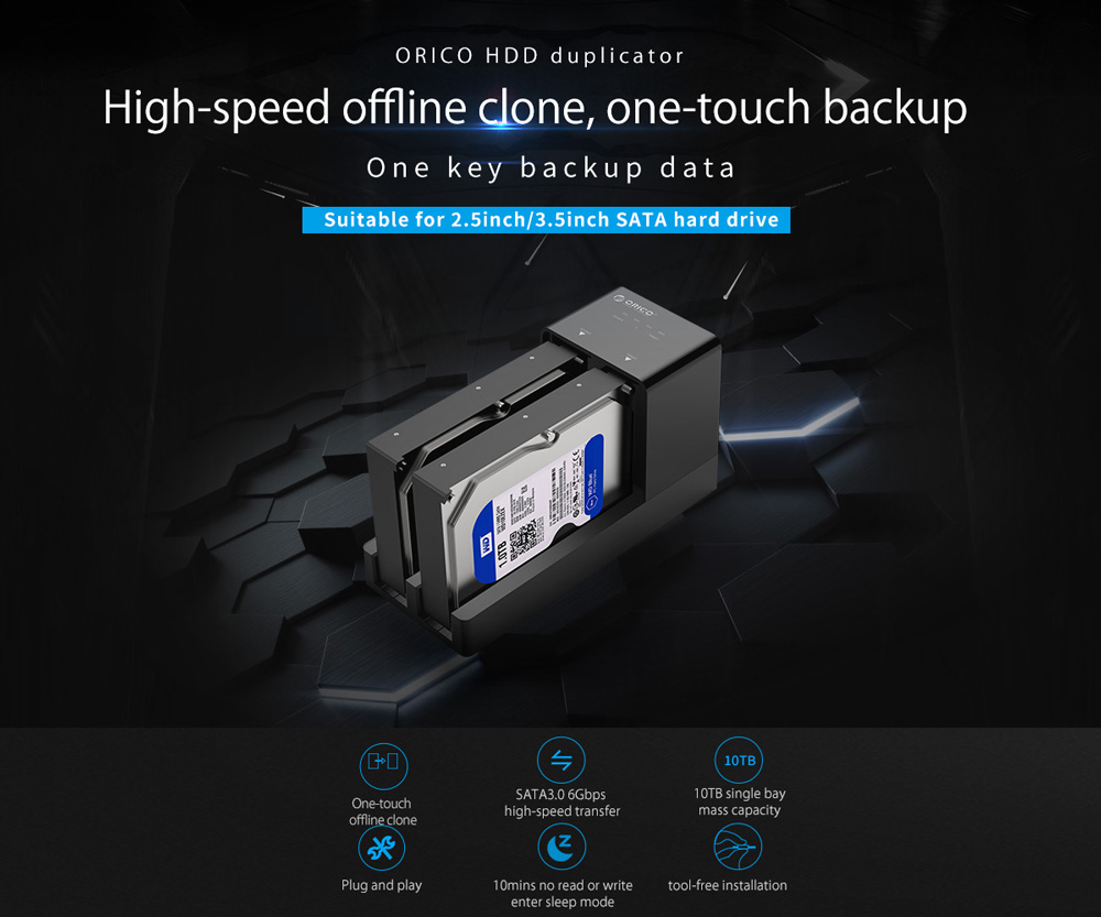 ORICO docking station για 2.5" ή 3.5" SATA HDD/SSD 6528US3-C, 2 θέσεων, 5Gbps, clone function, μαύρο - Image 3