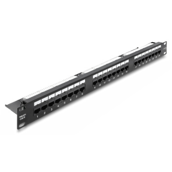 DELOCK patch panel 91087 για rack 19″, 1U, 24 θυρών, CAT 6 UTP, με LED, μαύρο