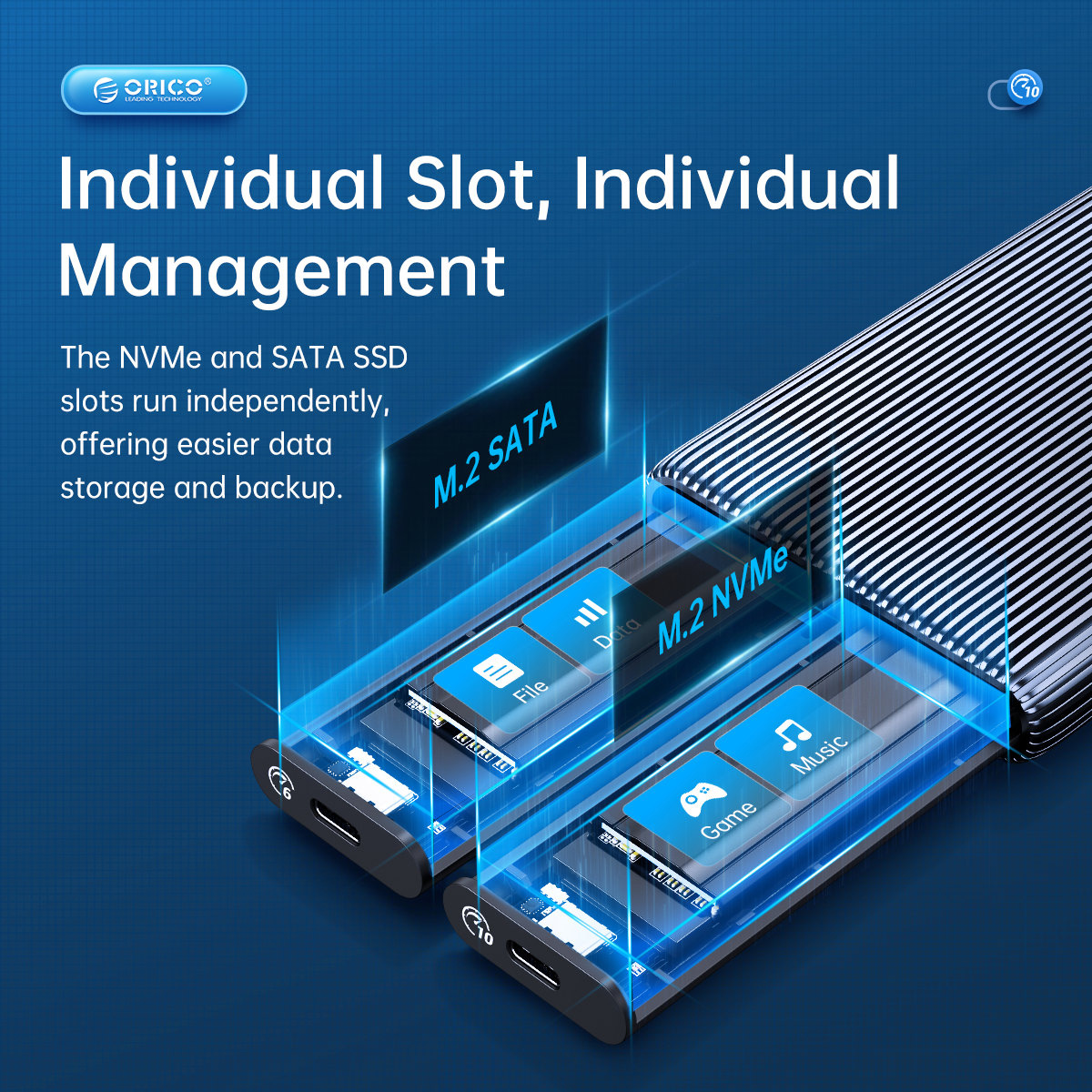 ORICO θήκη για 2x M.2 NVME SSD AM2C3-2N, 10Gbps, tool free, γκρι - Image 2