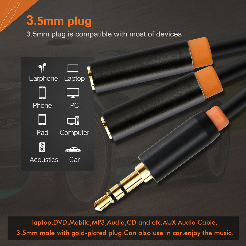 CABLETIME καλώδιο ήχου 3.5mm σε 2x 3.5mm CT-AV309-P12G, 20cm, μαύρο - Image 4