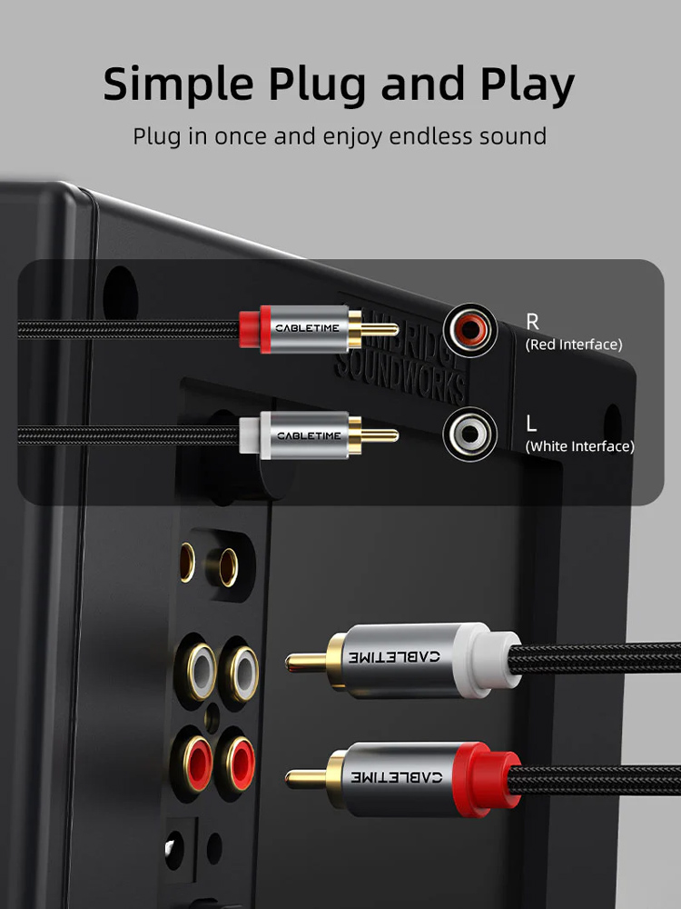 CABLETIME καλώδιο ήχου 2x RCA σε 2x RCA CT-RCA, 2m, μαύρο - Image 2