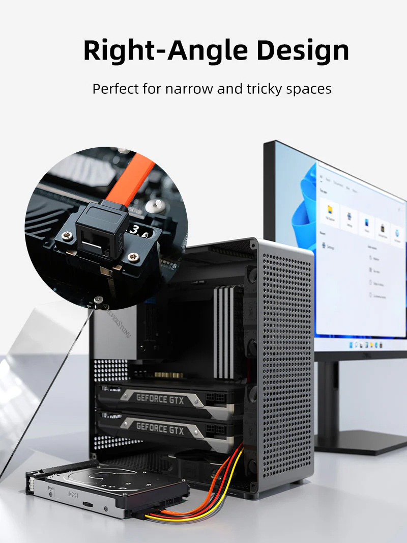 CABLETIME καλώδιο SATA III CT-SATA3R, γωνιακό, 6Gbps, 0.50m, πορτοκαλί - Image 4