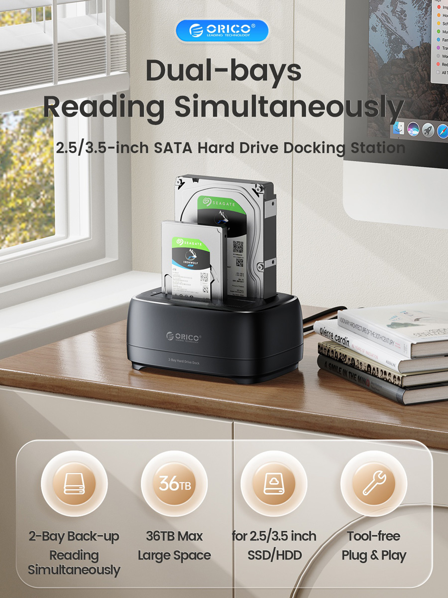 ORICO docking station για 2.5" ή 3.5" SATA HDD/SSD DD28U3-C, 2 θέσεων, 5Gbps, clone function, μαύρο - Image 2