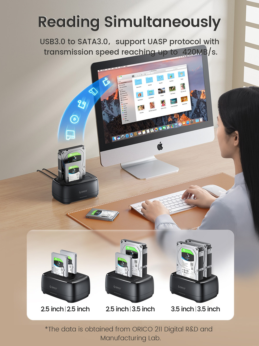 ORICO docking station για 2.5" ή 3.5" SATA HDD/SSD DD28U3-C, 2 θέσεων, 5Gbps, clone function, μαύρο - Image 5