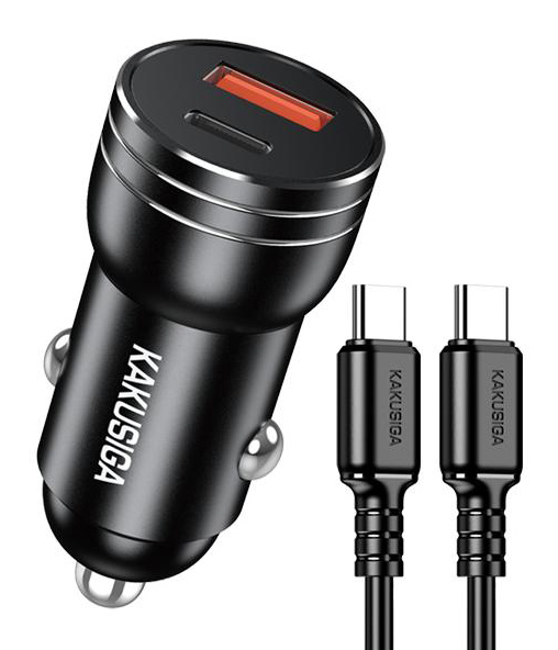 KAKUSIGA φορτιστής αυτοκινήτου KSC-1714 με καλώδιο USB-C, USB/USB-C, 60W, μαύρος