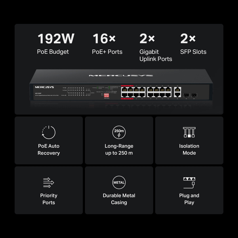 MERCUSYS rackmount switch MS120GP, 20x Gigabit θύρες, PoE+, V1.0 - Image 4