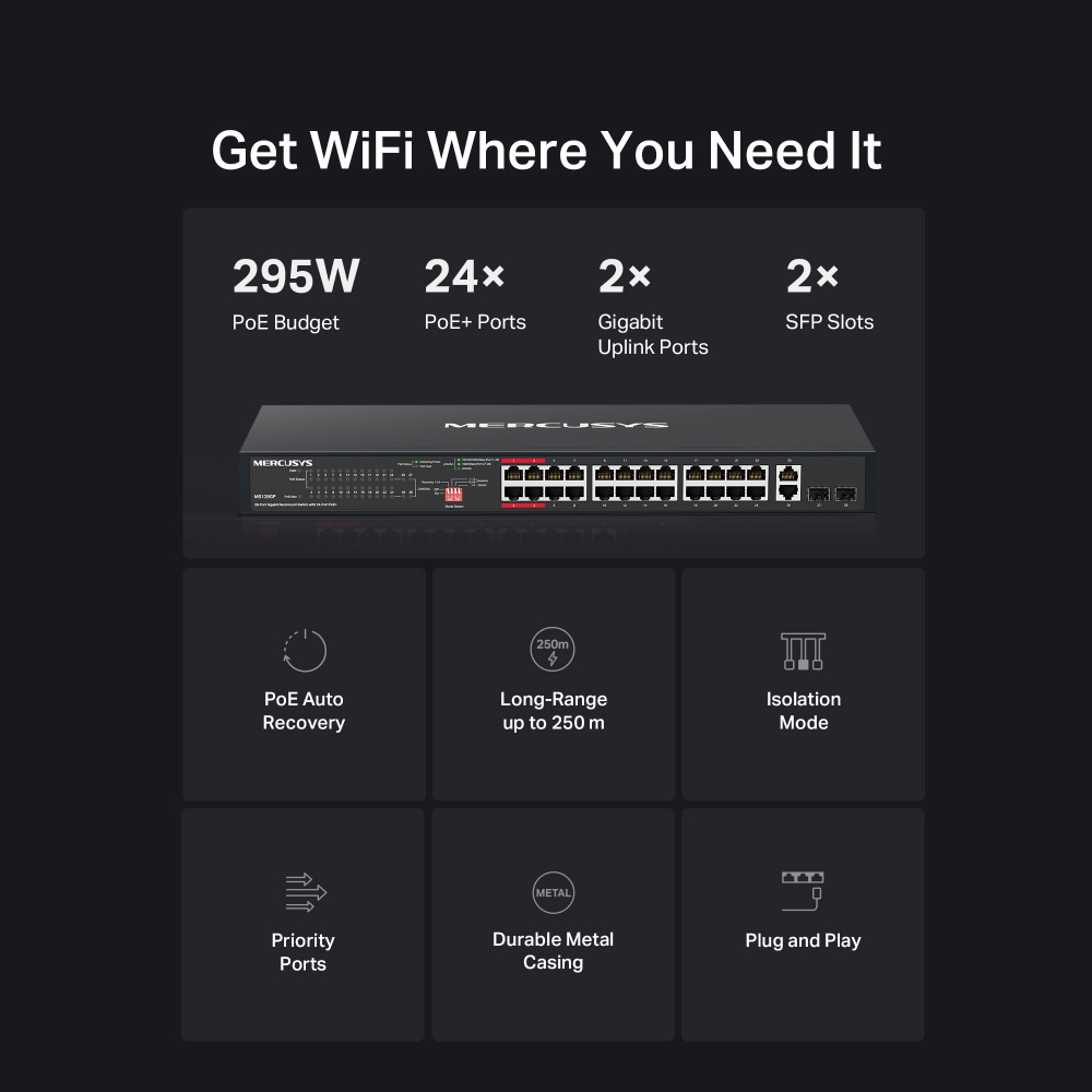 MERCUSYS rackmount switch MS128GP, 28x Gigabit θύρες, PoE+, V1.0 - Image 4