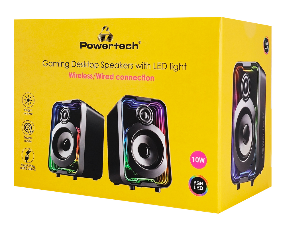 POWERTECH ηχεία PT-1575 με RGB φωτισμό, 2x 5W, Bluetooth & USB/USB-C, μαύρα - Image 4