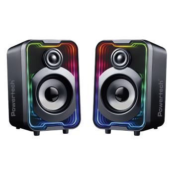 POWERTECH ηχεία PT-1575 με RGB φωτισμό, 2x 5W, Bluetooth & USB/USB-C, μαύρα