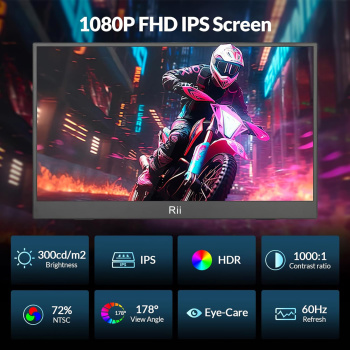 RIITEK φορητή οθόνη RS100, IPS, 15.6″ 1920×1080, HDR, mini HDMI/USB-C, με ηχεία