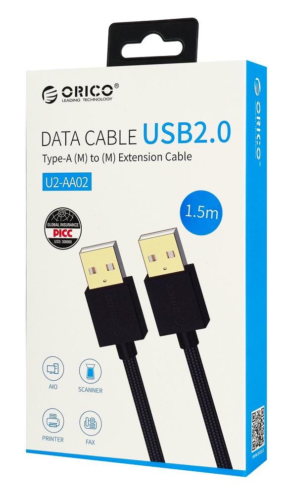 ORICO καλώδιο USB 2.0 U2-AA02, 480Mbps, 1.5m, μαύρο - Image 3