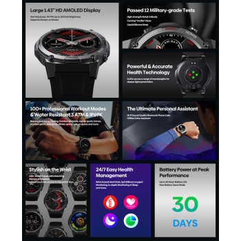 ZEBLAZE smartwatch Vibe 7 Pro, heart rate, 1.43″ AMOLED, 3 ATM, ασημί