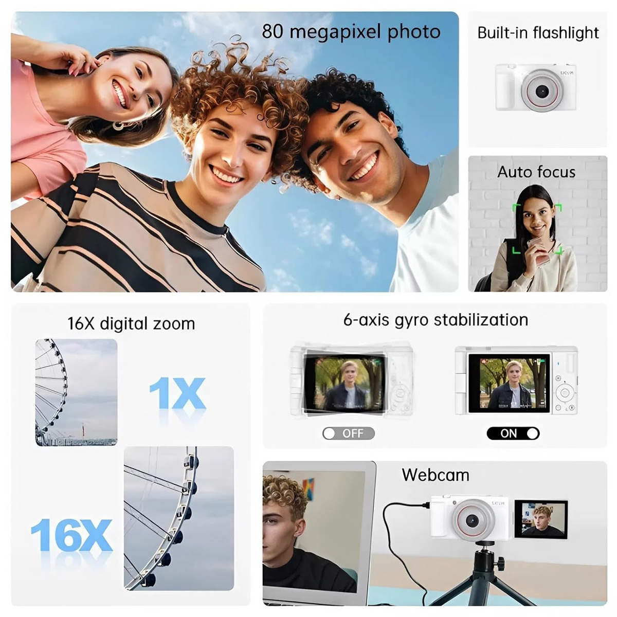 SJCAM compact φωτογραφική μηχανή ZV200, 12MP, 16x ψηφιακό zoom, μαύρη - Image 3
