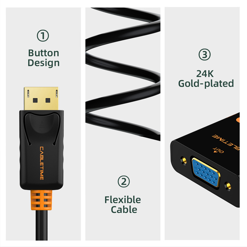 CABLETIME αντάπτορας DisplayPort σε VGA AV586, 1080p/60Hz, μαύρος - Image 3