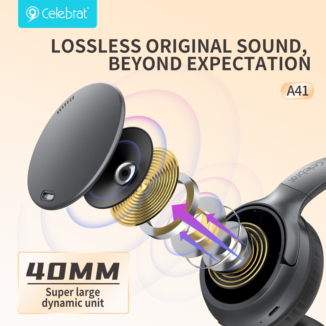 CELEBRAT headphones A41, ασύρματα & ενσύρματα, 40mm, 400mAh, ANC, μαύρα - Image 3