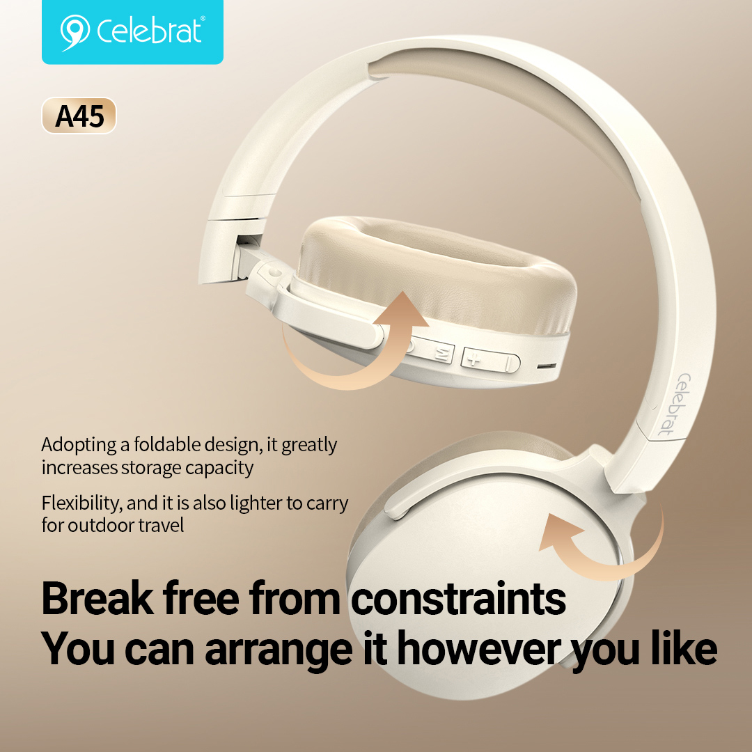 CELEBRAT headphones A45, ασύρματα & ενσύρματα, micro SD, 40mm, 250mAh, μαύρα - Image 2