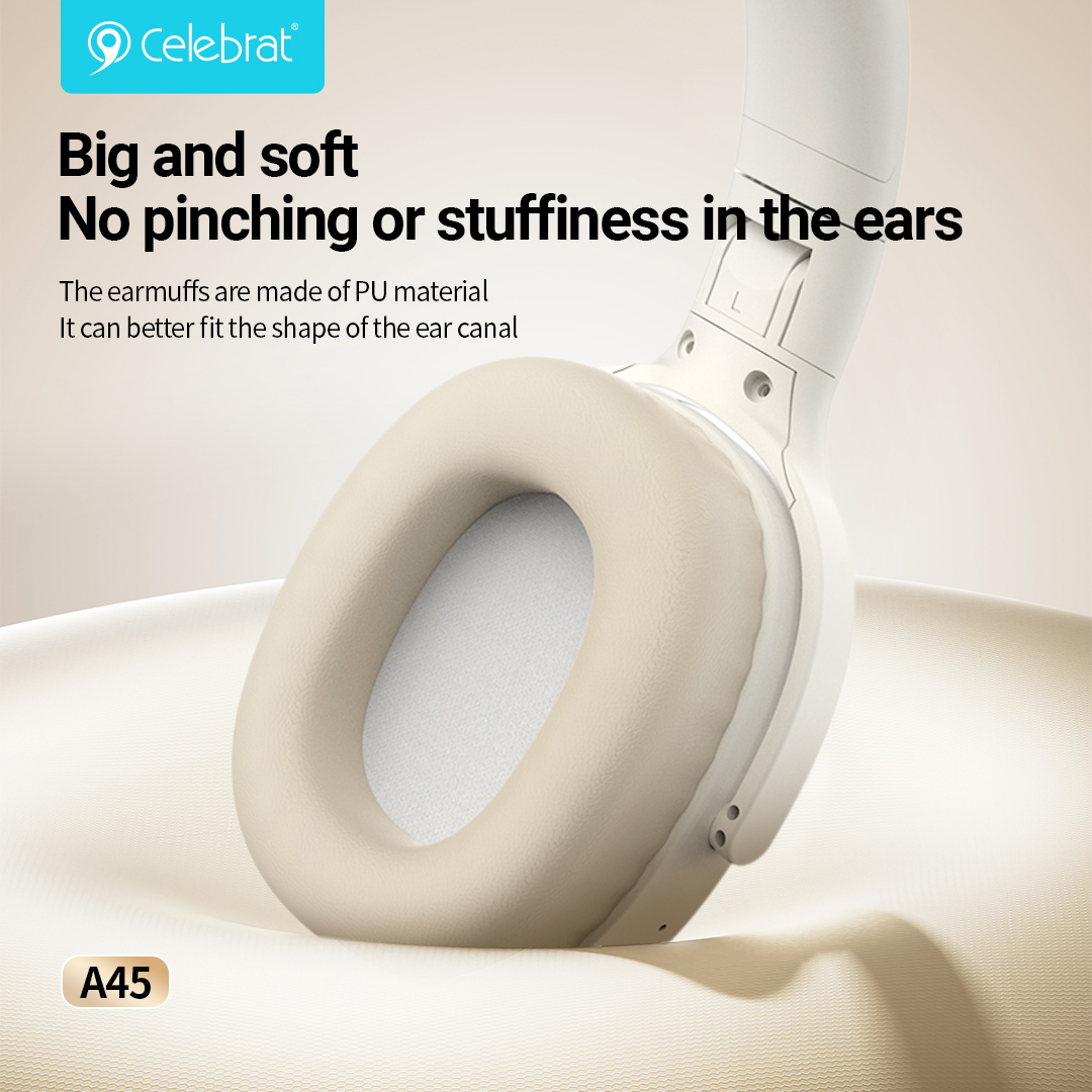 CELEBRAT headphones A45, ασύρματα & ενσύρματα, micro SD, 40mm, 250mAh, μαύρα - Image 4