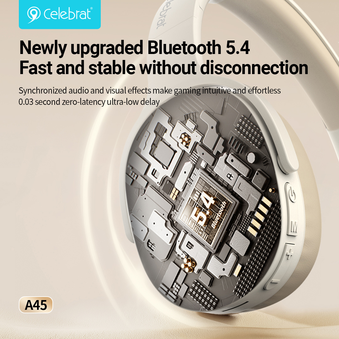 CELEBRAT headphones A45, ασύρματα & ενσύρματα, micro SD, 40mm, 250mAh, μαύρα - Image 5
