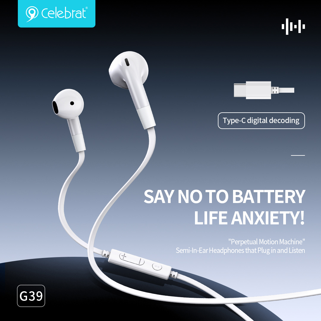 CELEBRAT earphones με μικρόφωνο G39, USB-C σύνδεση, 14mm, 1.2m, μαύρα - Image 5