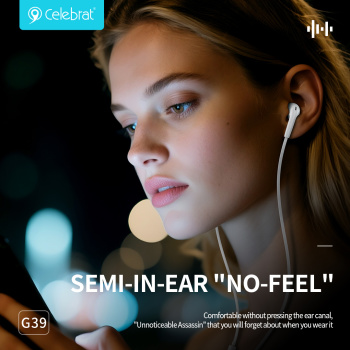 CELEBRAT earphones με μικρόφωνο G39, USB-C σύνδεση, 14mm, 1.2m, λευκά