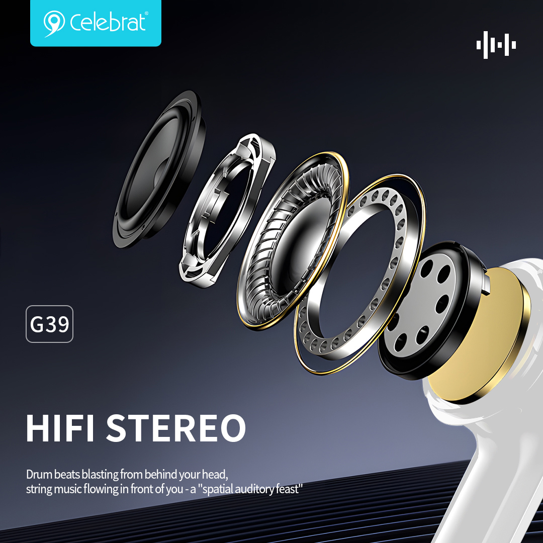 CELEBRAT earphones με μικρόφωνο G39, USB-C σύνδεση, 14mm, 1.2m, λευκά - Image 4