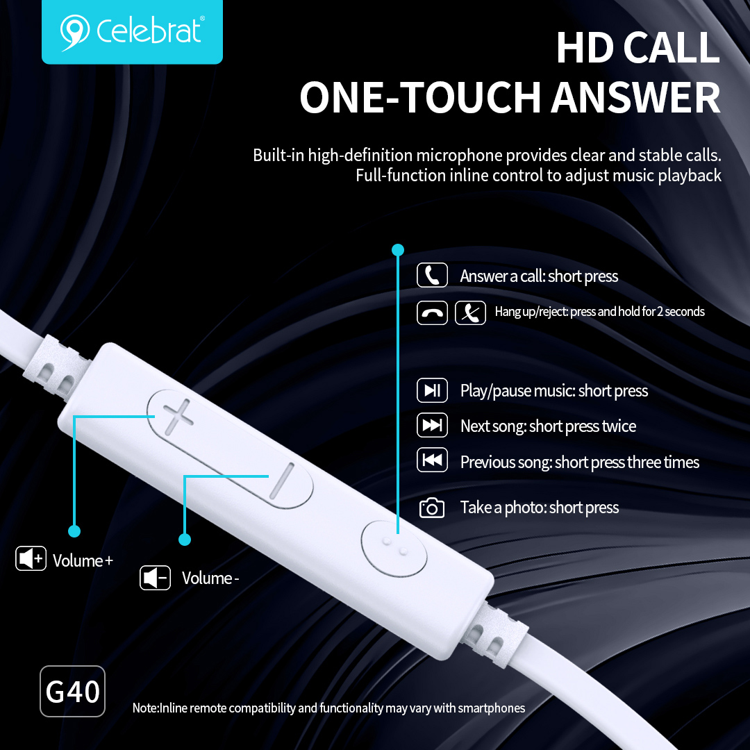 CELEBRAT earphones με μικρόφωνο G40, USB-C σύνδεση, 10mm, 1.2m, μαύρα - Image 3