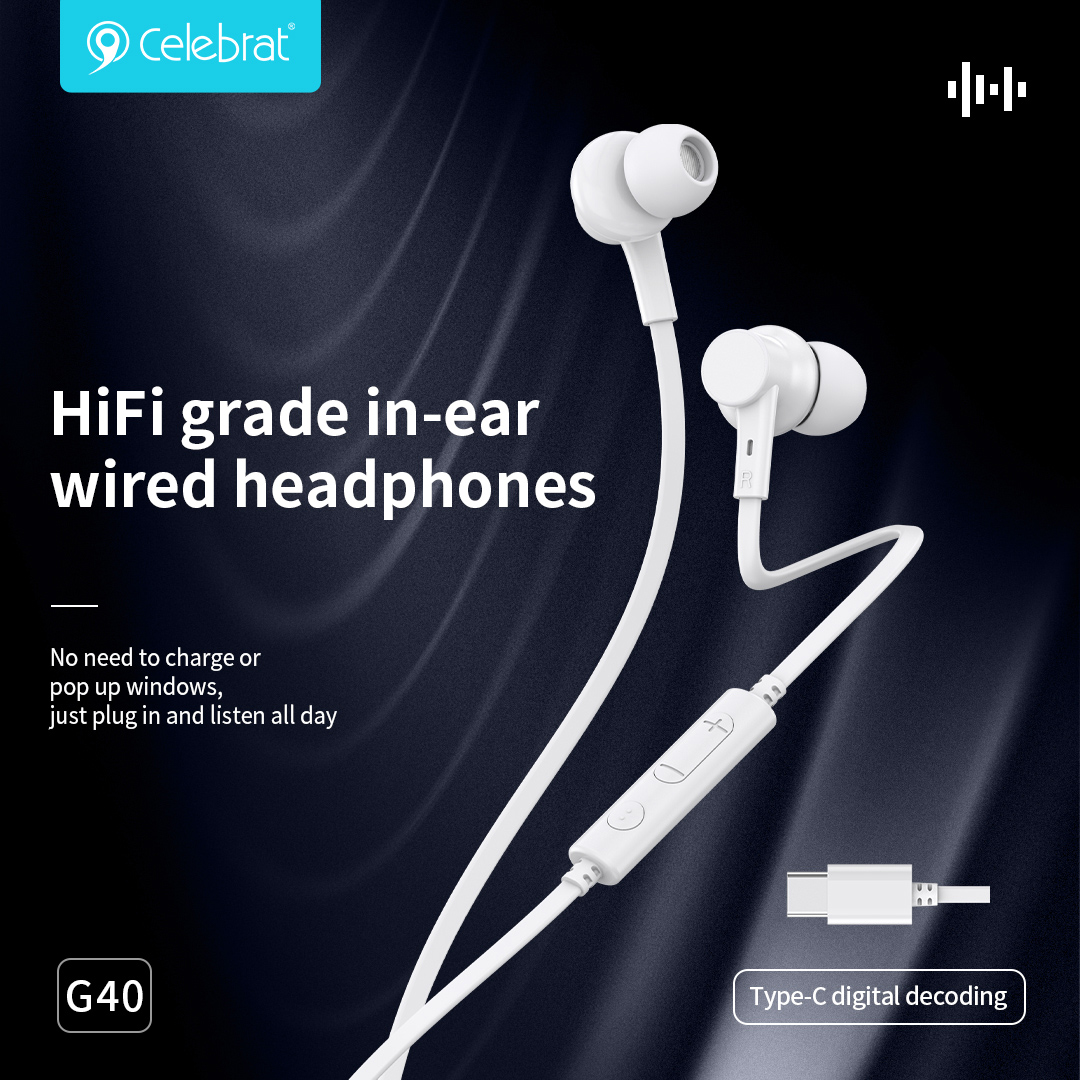 CELEBRAT earphones με μικρόφωνο G40, USB-C σύνδεση, 10mm, 1.2m, μαύρα - Image 4