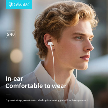 CELEBRAT earphones με μικρόφωνο G40, USB-C σύνδεση, 10mm, 1.2m, λευκά