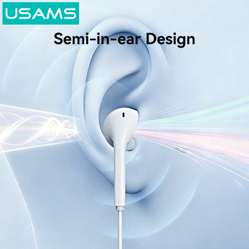 USAMS earphones με μικρόφωνο SJ771, USB-C σύνδεση, 1.2m, λευκά - Image 2