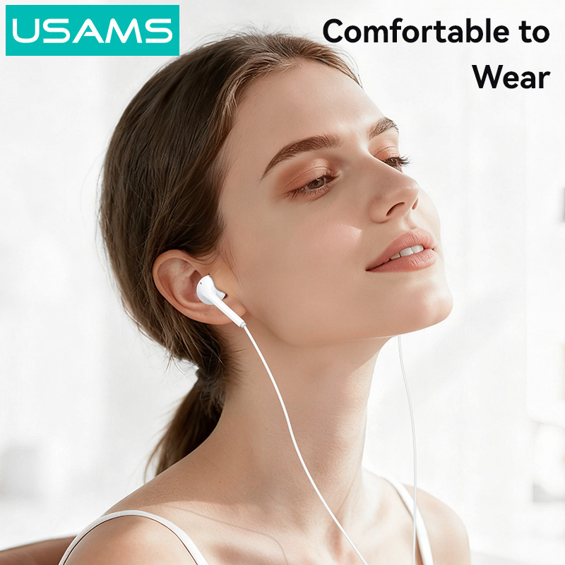 USAMS earphones με μικρόφωνο SJ771, USB-C σύνδεση, 1.2m, λευκά - Image 3