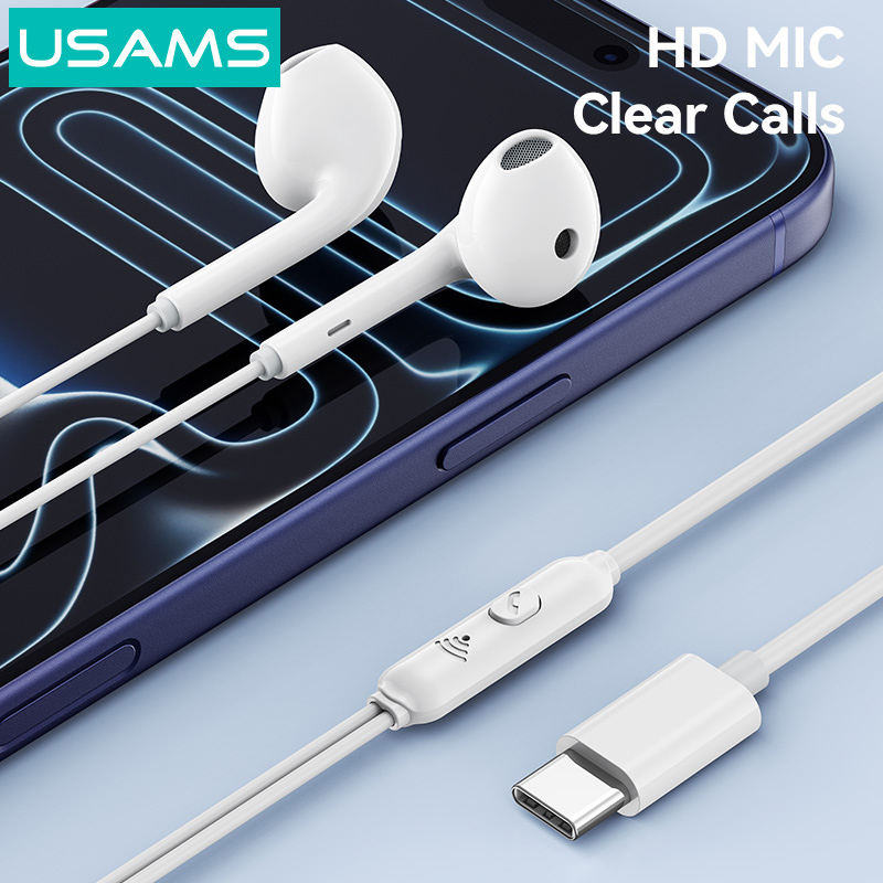 USAMS earphones με μικρόφωνο SJ771, USB-C σύνδεση, 1.2m, λευκά - Image 5