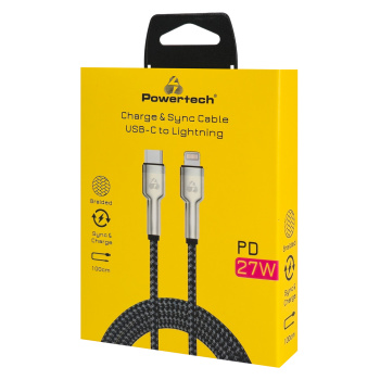 POWERTECH καλώδιο Lightning σε USB-C PTR-0200, PD 27W, 480Mbps, 1m, μαύρο/γκρι