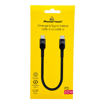 POWERTECH καλώδιο USB-C PTR-0204, PD 60W, 480Mbps, 25cm, μαύρο