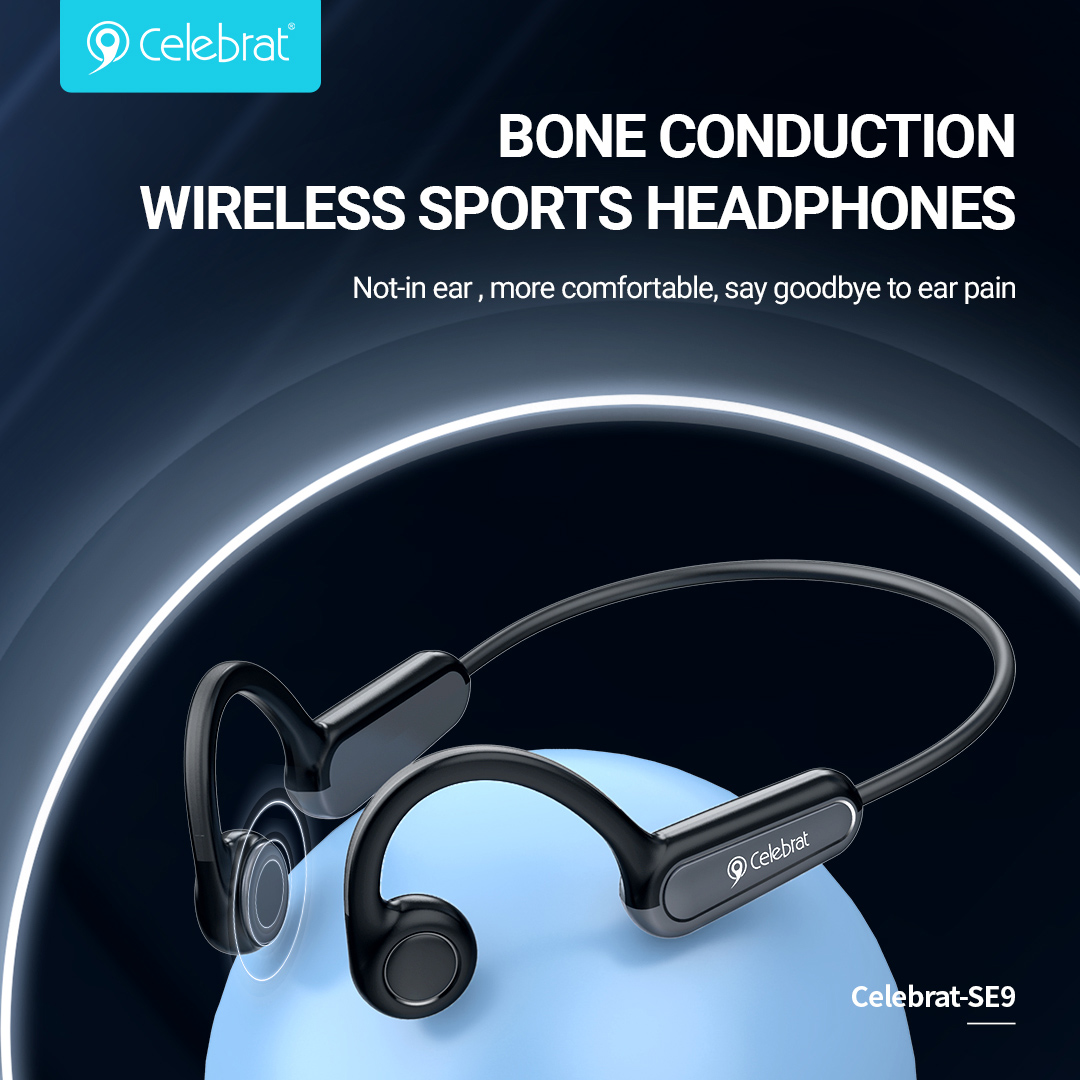CELEBRAT neckband earphones SE9, OWS Bone Conduction, 16.3mm, 180mAh, μαύρα - Image 4